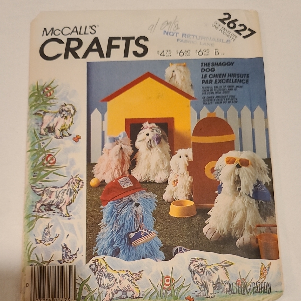 The Shaggy Dog McCalls Sewing Pattern 2627 Stuffed Toy